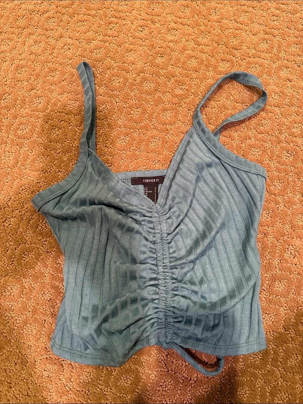 Forever 21 Teal Ribbed Ruched Cropped Cami